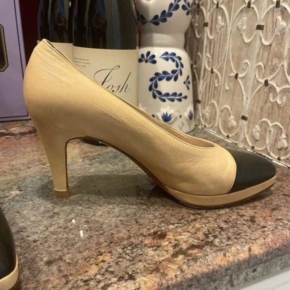 Chanel nude black cap toe classic pump platform heel 36.5 - Picture 6 of 16
